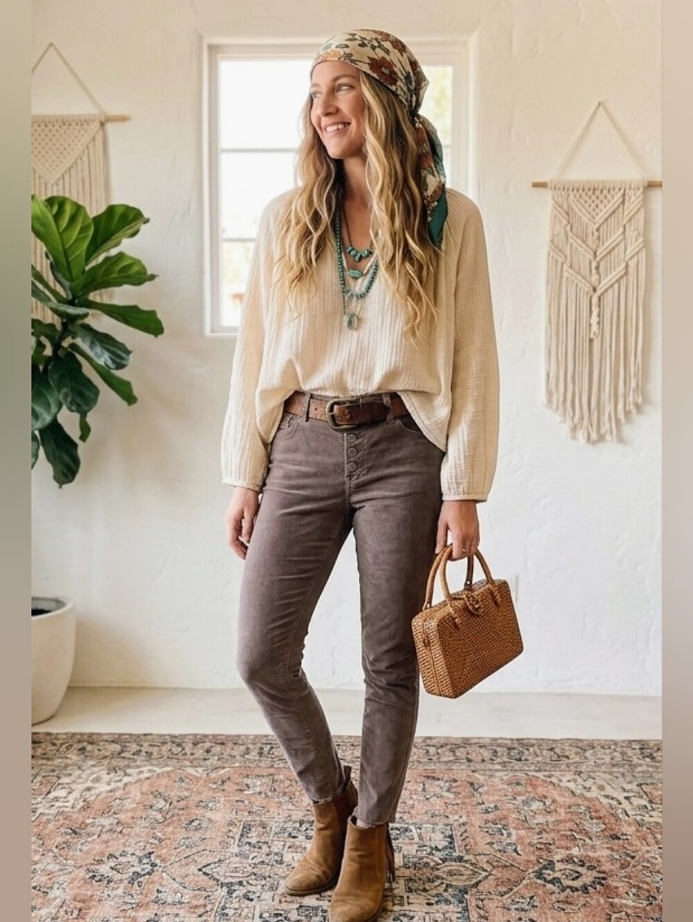 Boho Free People Size 27  Corduroy Cropped Mid-Rise Jeans Button Fly